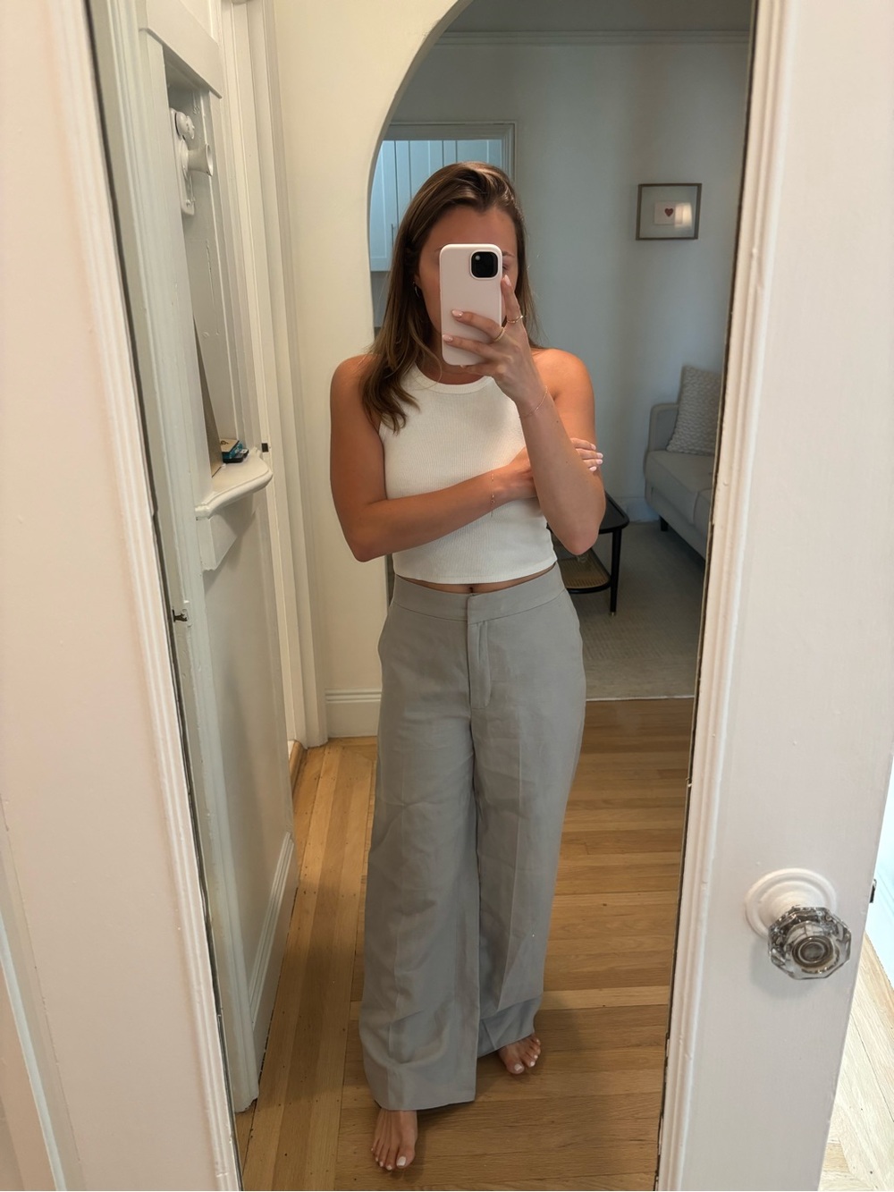 Aritzia Wide-Leg High-Rise Pants in Light Gray
